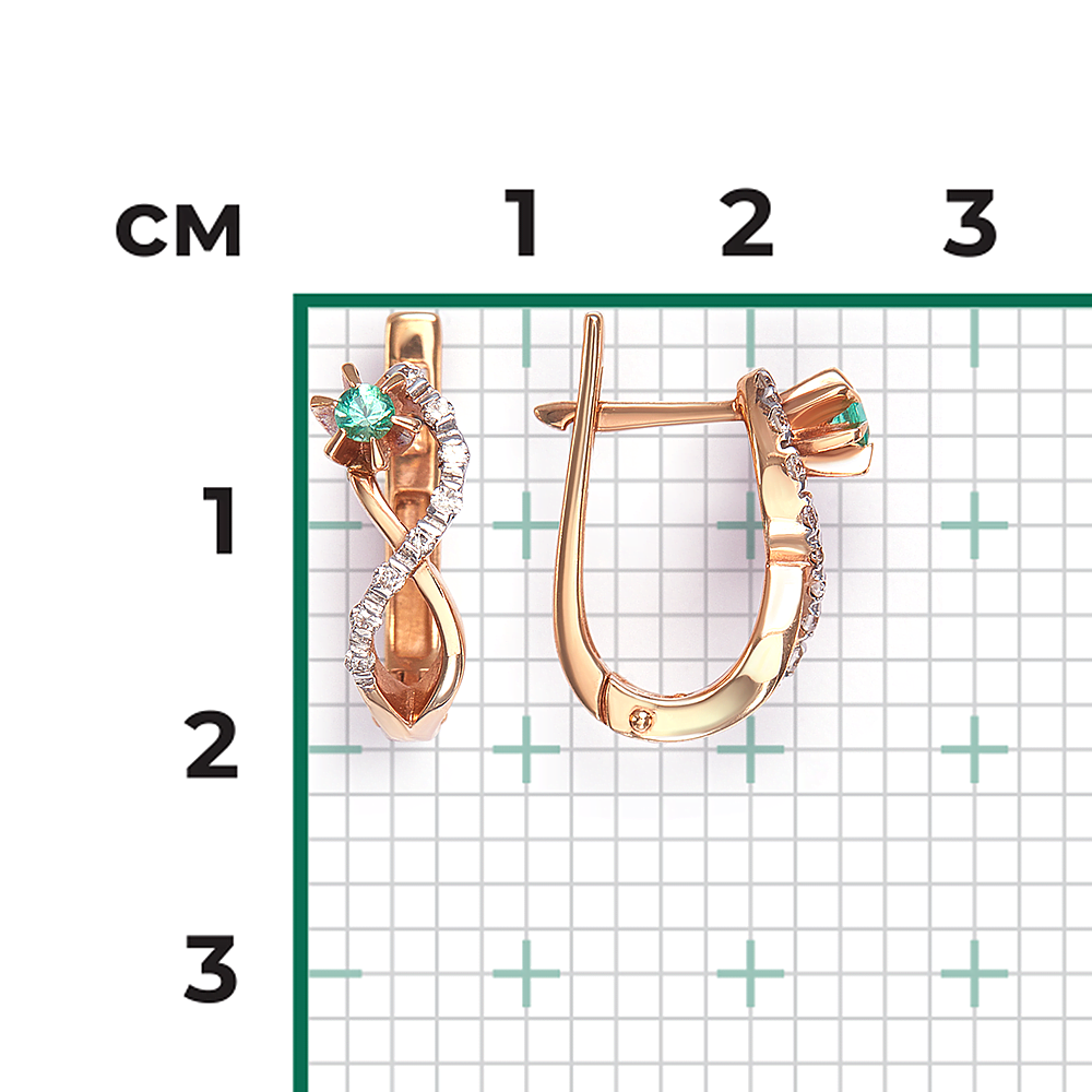 Серьги с английским замком из красного золота с изумрудом и бриллиантами 02-0073-00-106-1110-30