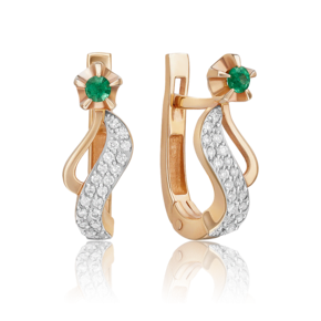Серьги с английским замком из красного золота с изумрудом и бриллиантами 02-0075-00-106-1110-30