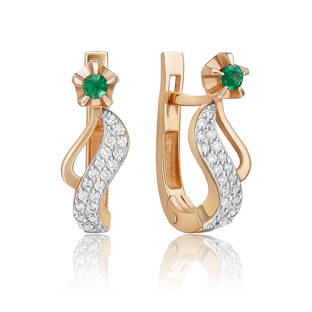 Серьги с английским замком из красного золота с изумрудом и бриллиантами 02-0075-00-106-1110-30