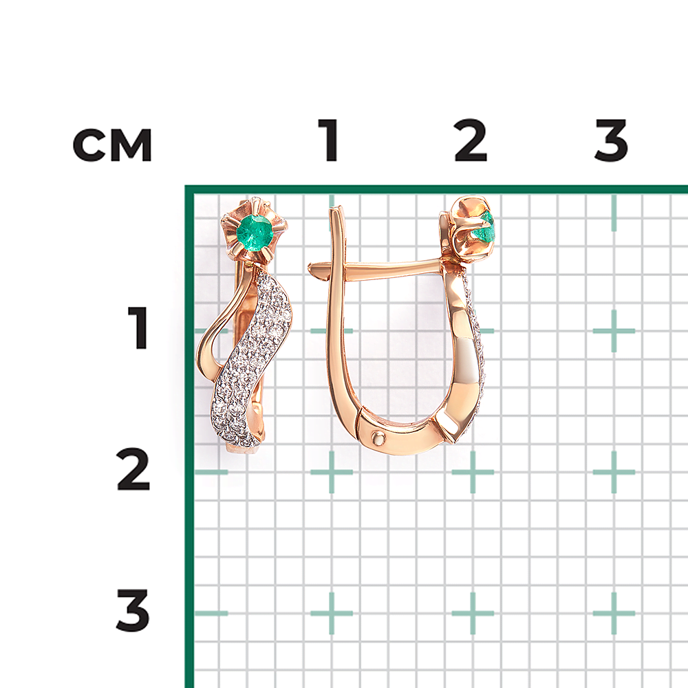 Серьги с английским замком из красного золота с изумрудом и бриллиантами 02-0075-00-106-1110-30