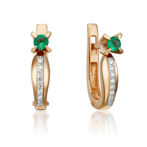 Серьги с английским замком из красного золота с изумрудом и бриллиантами 02-0077-00-106-1110-30