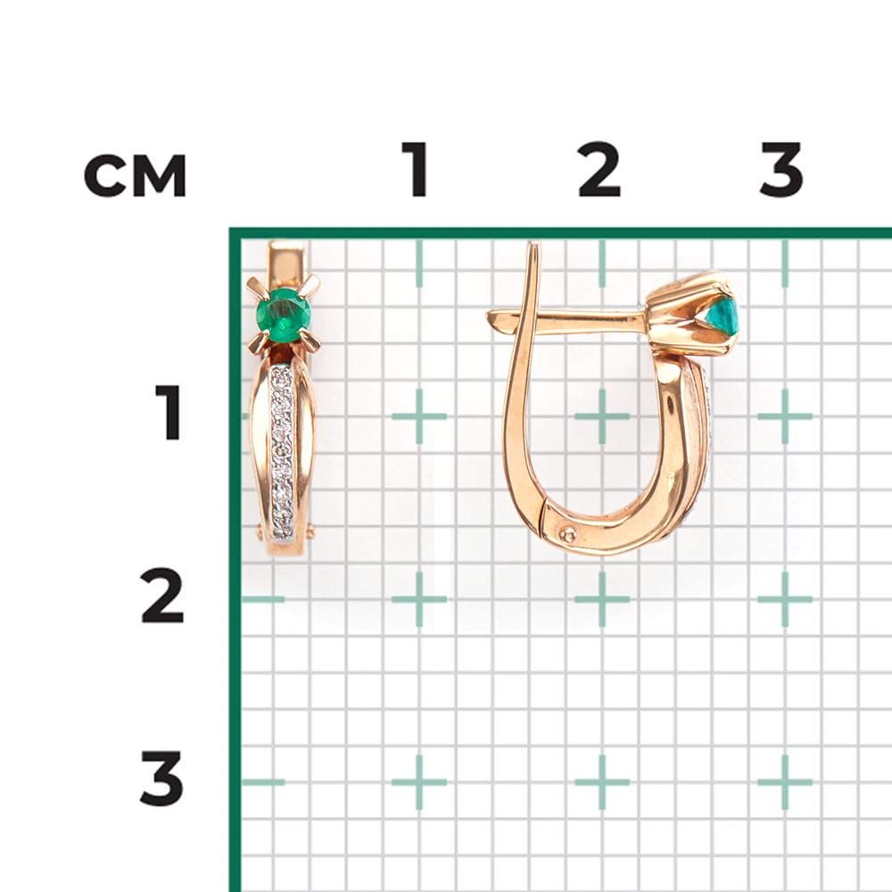 Серьги с английским замком из красного золота с изумрудом и бриллиантами 02-0077-00-106-1110-30