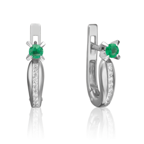 Серьги с английским замком из белого золота с изумрудом и бриллиантами 02-0078-00-106-1120-30