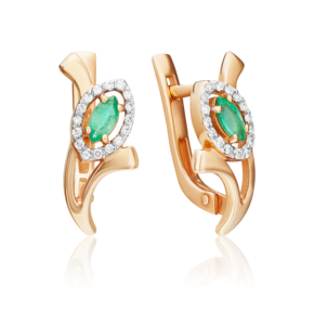Серьги с английским замком из красного золота с изумрудом и бриллиантами 02-0085-00-106-1110-30