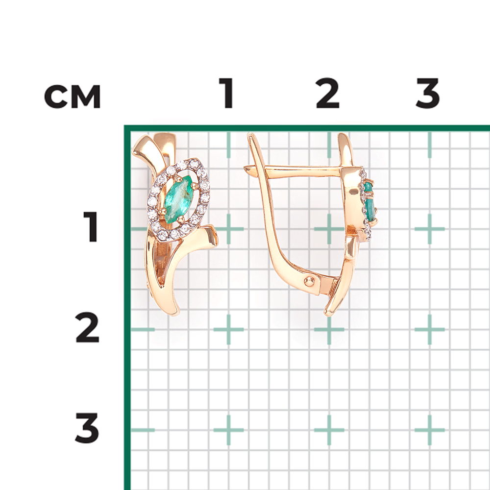 Серьги с английским замком из красного золота с изумрудом и бриллиантами 02-0085-00-106-1110-30