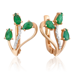 Серьги с английским замком из красного золота с изумрудами и бриллиантами 02-0087-00-106-1110-30