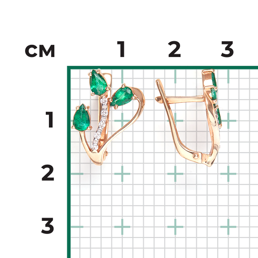 Серьги с английским замком из красного золота с изумрудами и бриллиантами 02-0087-00-106-1110-30