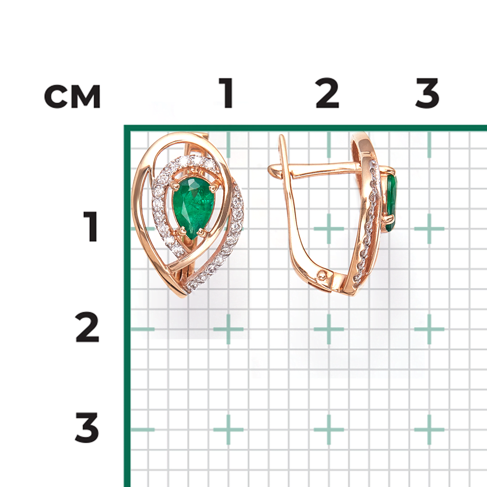 Серьги с английским замком из красного золота с изумрудом и бриллиантами 02-0100-00-106-1110-30