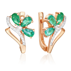 Серьги с английским замком из красного золота с изумрудами и бриллиантами 02-0102-00-106-1110-30