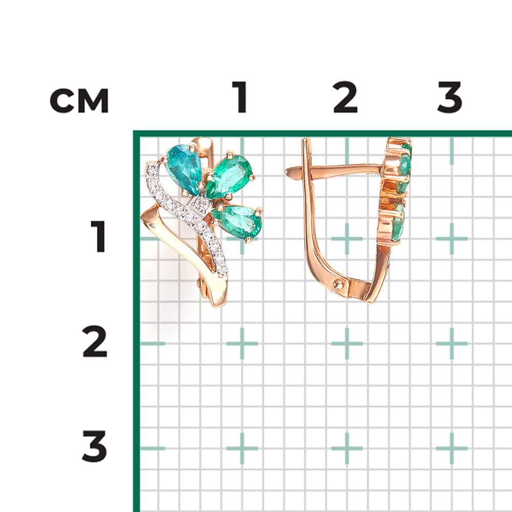 Серьги с английским замком из красного золота с изумрудами и бриллиантами 02-0102-00-106-1110-30