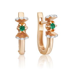 Серьги с английским замком из красного золота с изумрудом и бриллиантами 02-0104-00-106-1110-30