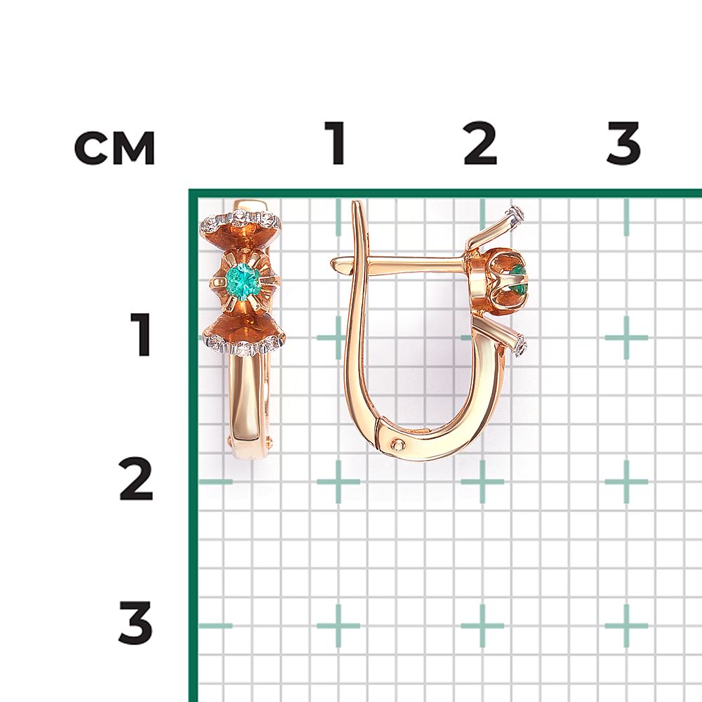 Серьги с английским замком из красного золота с изумрудом и бриллиантами 02-0104-00-106-1110-30