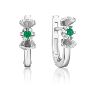 Серьги с английским замком из белого золота с изумрудом и бриллиантами 02-0105-00-106-1120-30