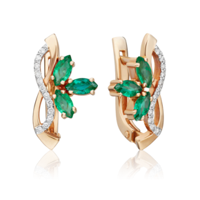 Серьги с английским замком из красного золота с изумрудами и бриллиантами 02-0116-00-106-1110-30