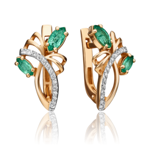 Серьги с английским замком из красного золота с изумрудами и бриллиантами 02-0131-00-106-1110-30