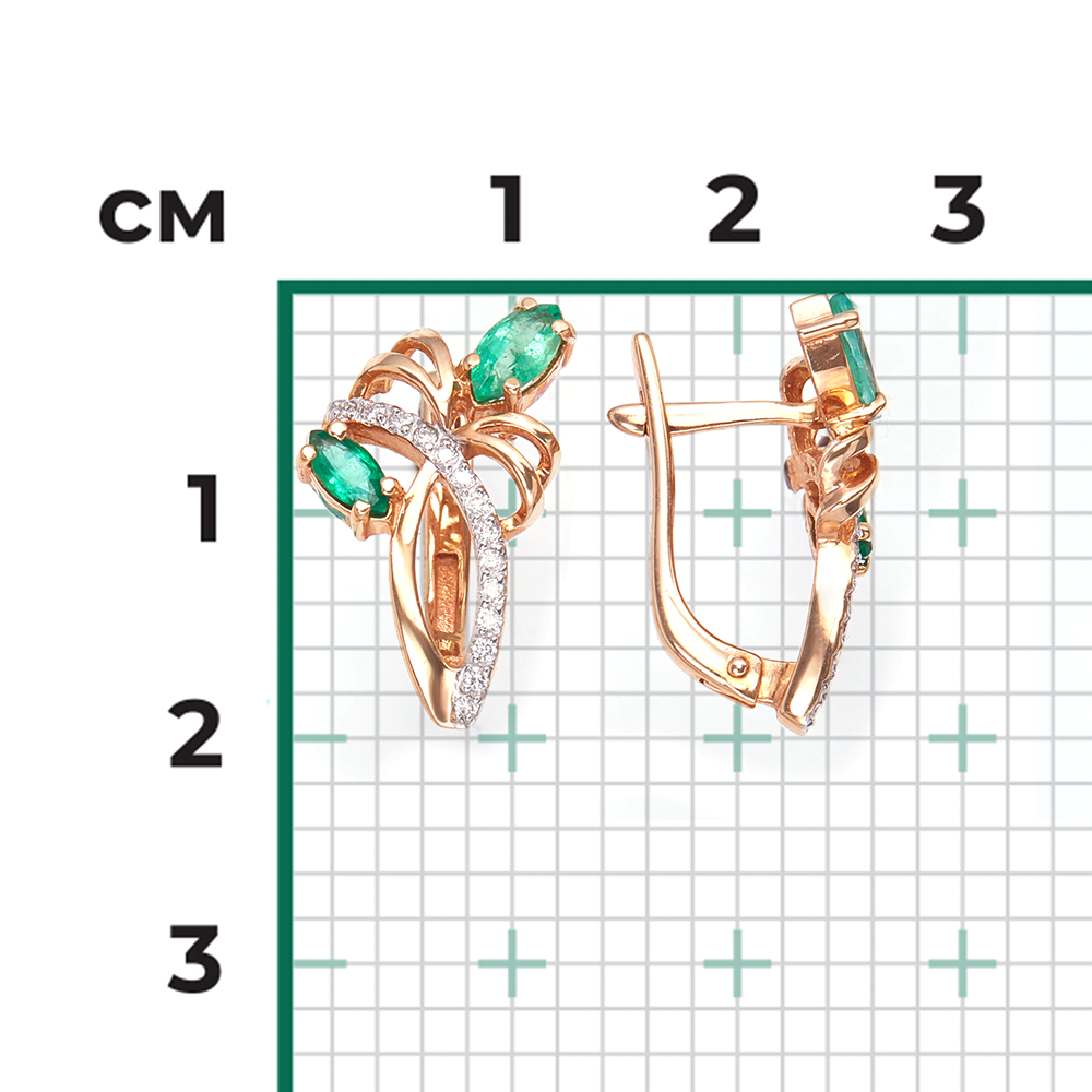 Серьги с английским замком из красного золота с изумрудами и бриллиантами 02-0131-00-106-1110-30