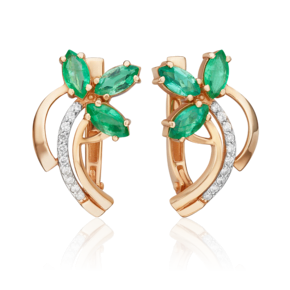Серьги с английским замком из красного золота с изумрудами и бриллиантами 02-0138-00-106-1110-30