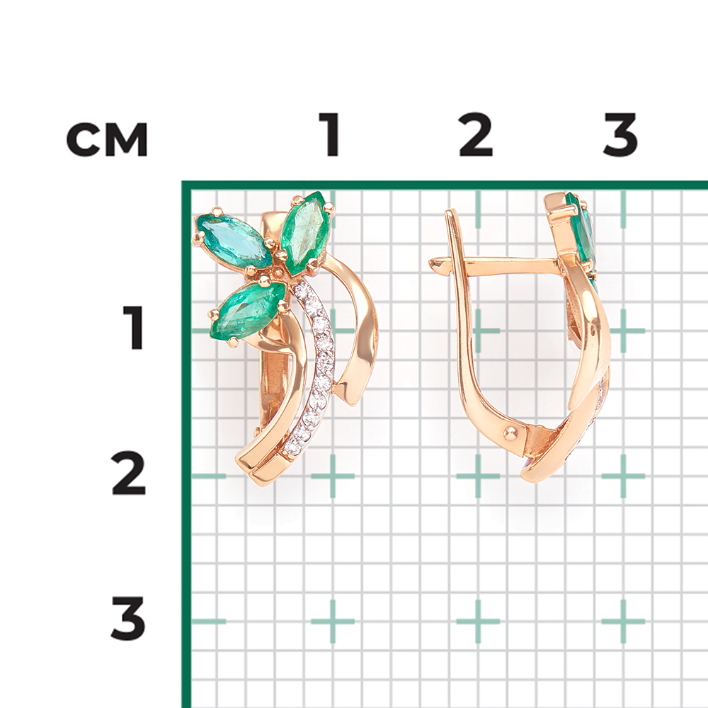 Серьги с английским замком из красного золота с изумрудами и бриллиантами 02-0138-00-106-1110-30