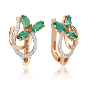 Серьги с английским замком из красного золота с изумрудами и бриллиантами 02-0140-00-106-1110-30