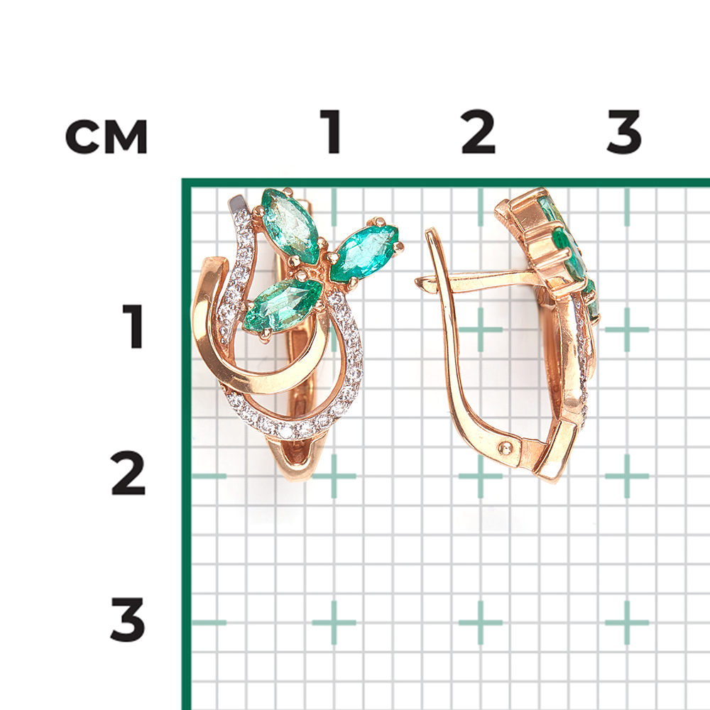 Серьги с английским замком из красного золота с изумрудами и бриллиантами 02-0140-00-106-1110-30