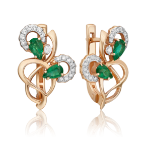 Серьги с английским замком из красного золота с изумрудами и бриллиантами 02-0150-00-106-1110-30