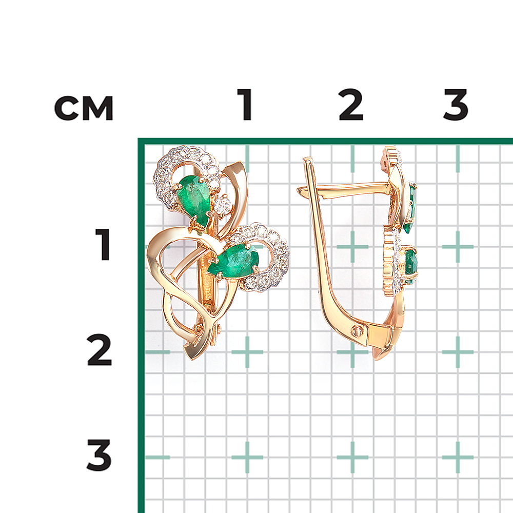 Серьги с английским замком из красного золота с изумрудами и бриллиантами 02-0150-00-106-1110-30