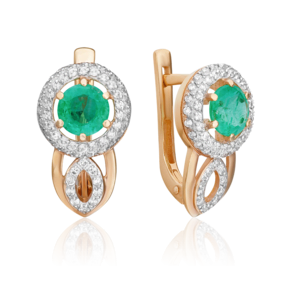 Серьги с английским замком из красного золота с изумрудом и бриллиантами 02-0154-00-106-1110-30