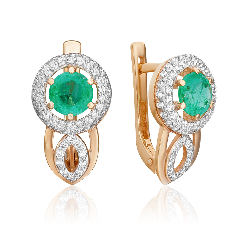 Серьги с английским замком из красного золота с изумрудом и бриллиантами 02-0154-00-106-1110-30
