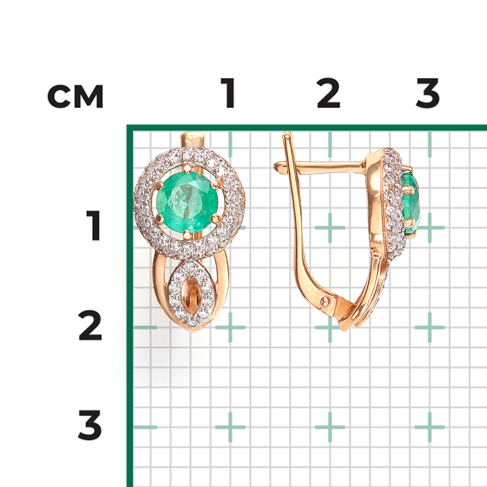 Серьги с английским замком из красного золота с изумрудом и бриллиантами 02-0154-00-106-1110-30