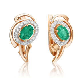 Серьги с английским замком из красного золота с изумрудом и бриллиантами 02-0156-00-106-1110-30