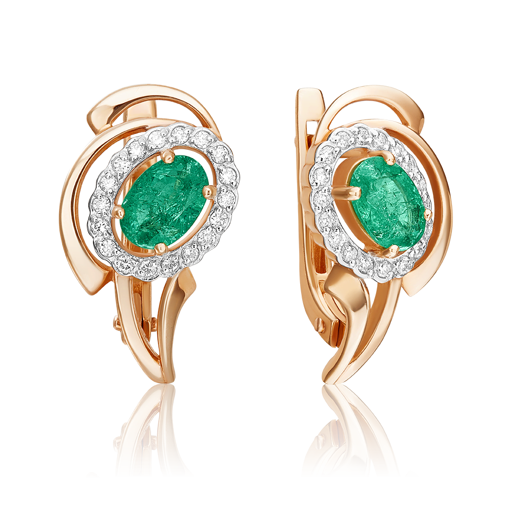 Серьги с английским замком из красного золота с изумрудом и бриллиантами 02-0156-00-106-1110-30