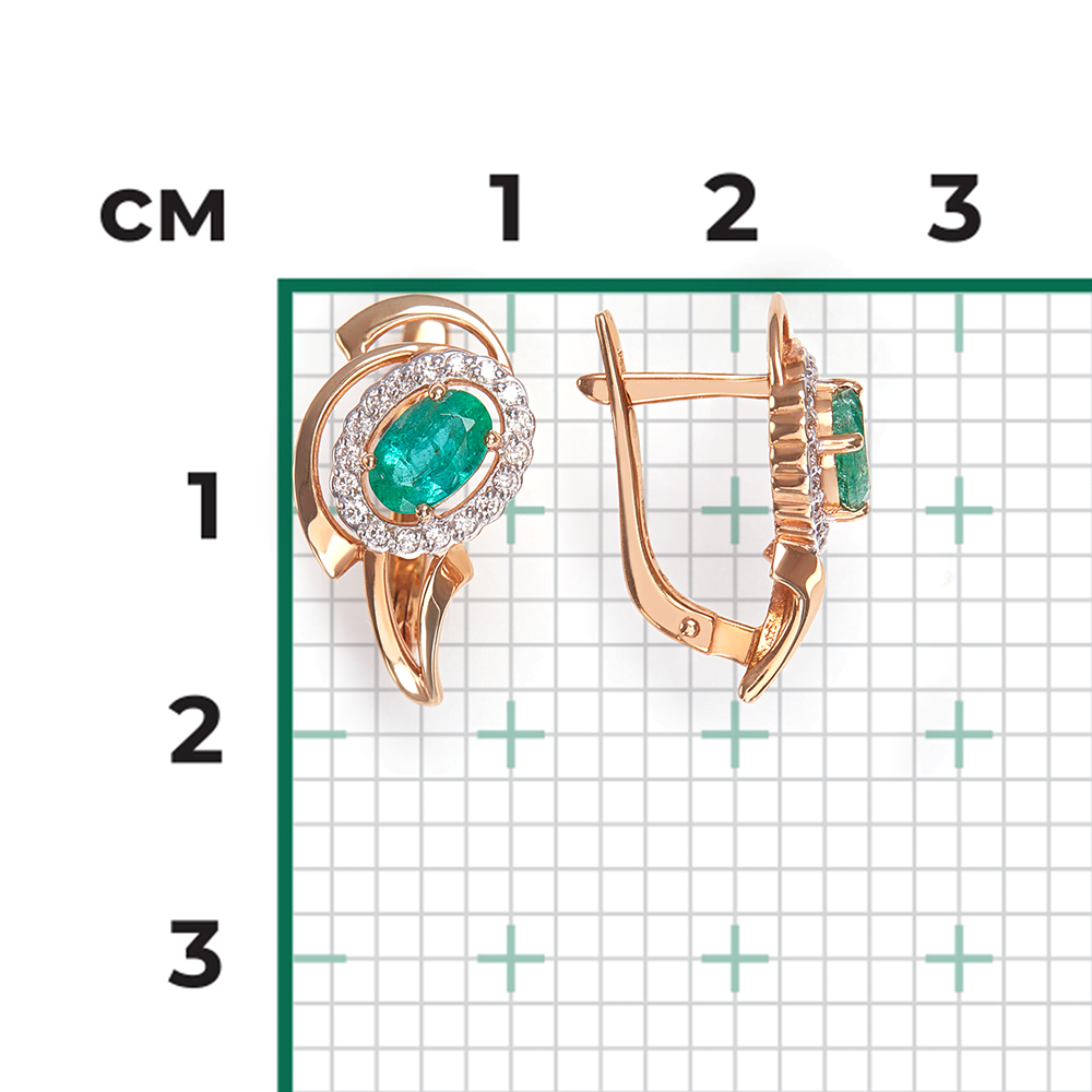 Серьги с английским замком из красного золота с изумрудом и бриллиантами 02-0156-00-106-1110-30