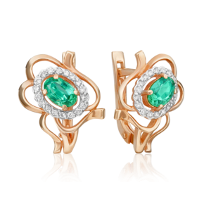 Серьги с английским замком из красного золота с изумрудом и бриллиантами 02-0160-00-106-1110-30