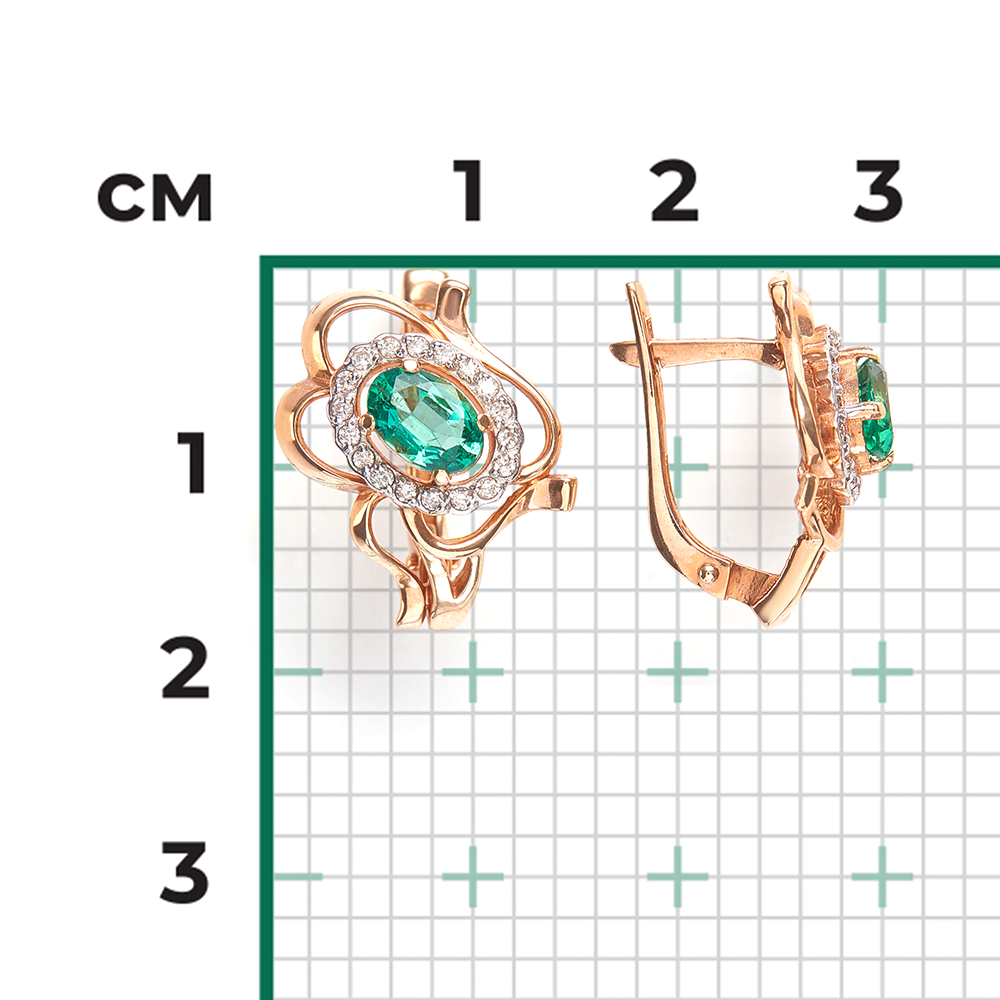 Серьги с английским замком из красного золота с изумрудом и бриллиантами 02-0160-00-106-1110-30
