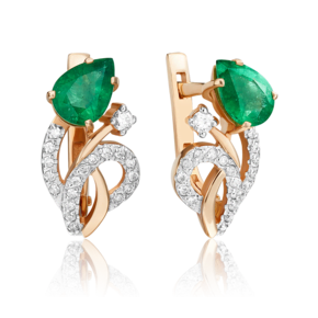 Серьги с английским замком из красного золота с изумрудом и бриллиантами 02-0167-00-106-1110-30