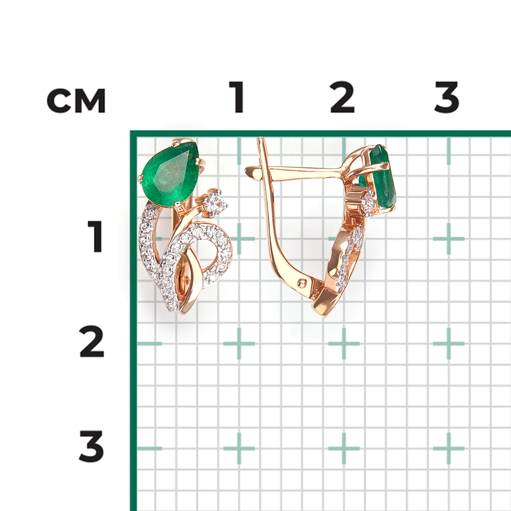 Серьги с английским замком из красного золота с изумрудом и бриллиантами 02-0167-00-106-1110-30