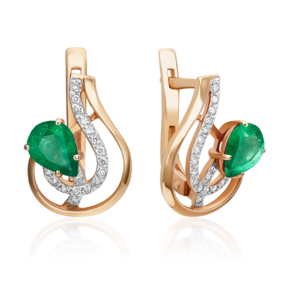Серьги с английским замком из красного золота с изумрудом и бриллиантами 02-0169-00-106-1110-30