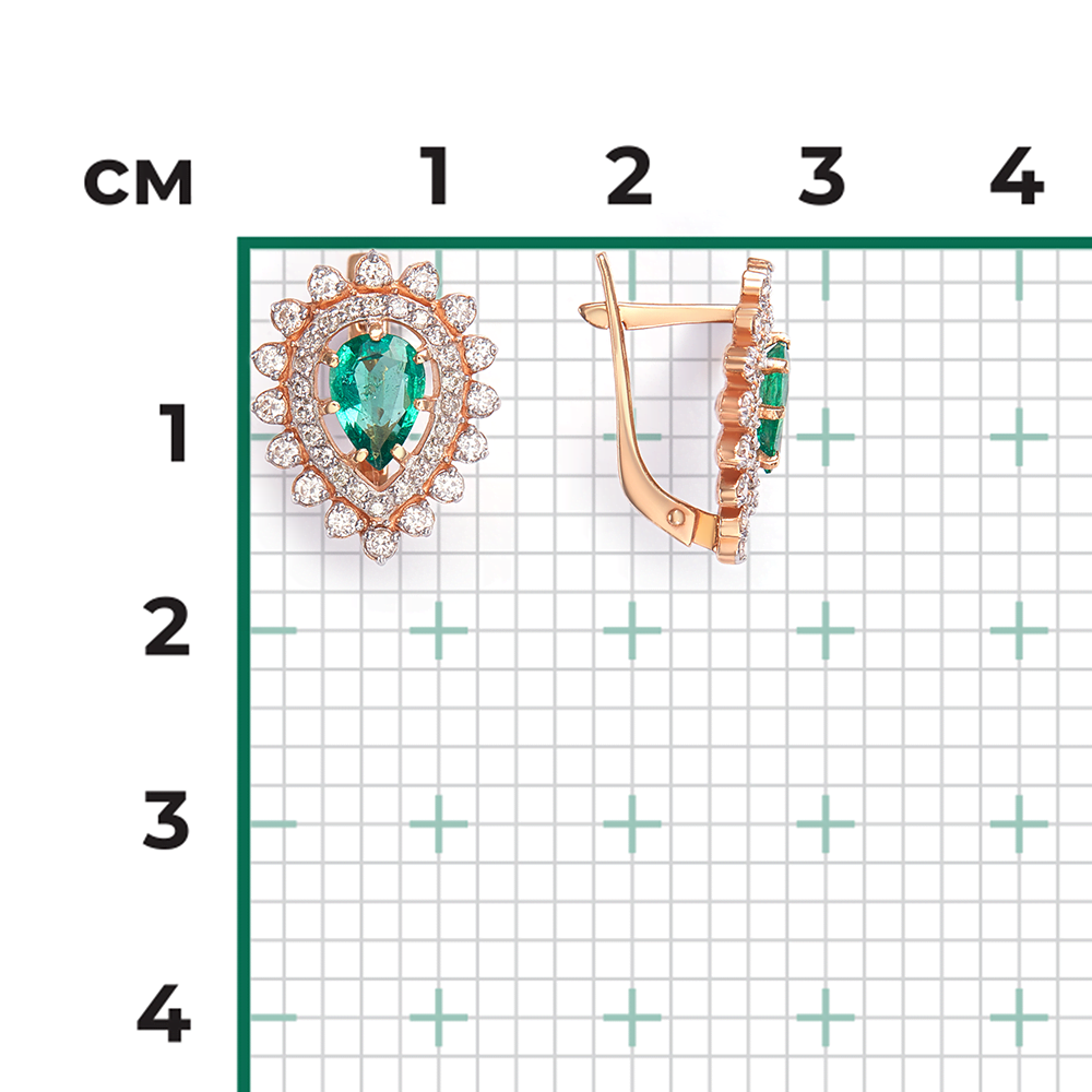Серьги с английским замком из красного золота с изумрудом и бриллиантами 02-0171-00-106-1110-30
