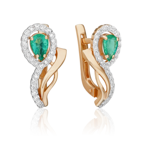 Серьги с английским замком из красного золота с изумрудом и бриллиантами 02-0173-00-106-1110-30