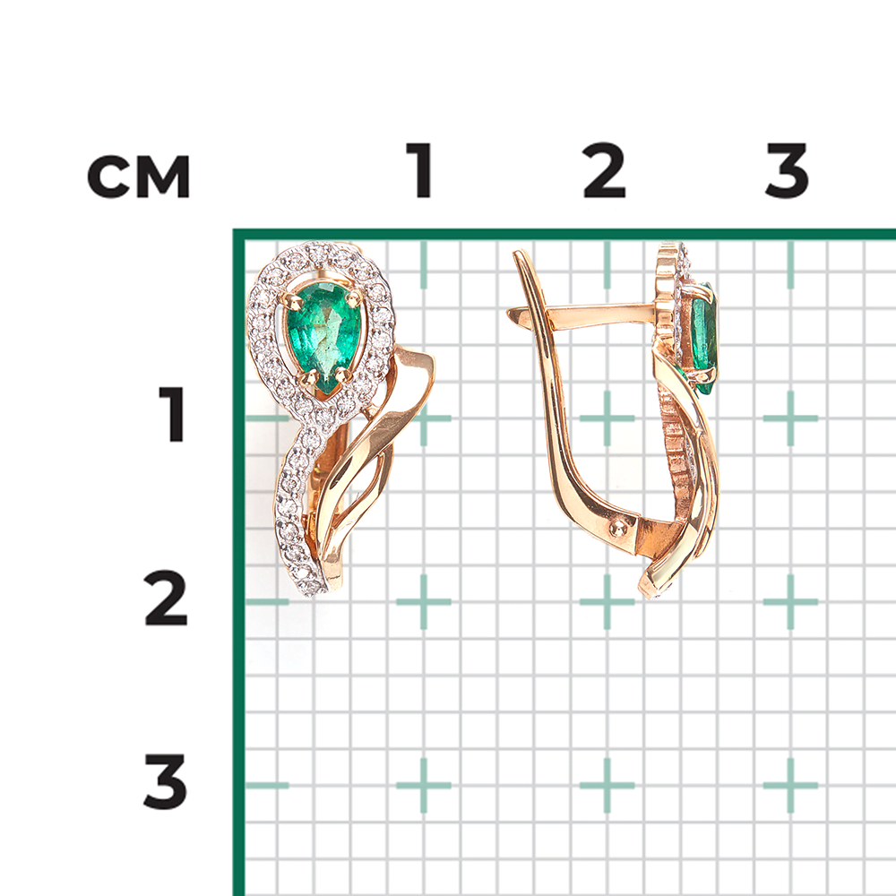 Серьги с английским замком из красного золота с изумрудом и бриллиантами 02-0173-00-106-1110-30
