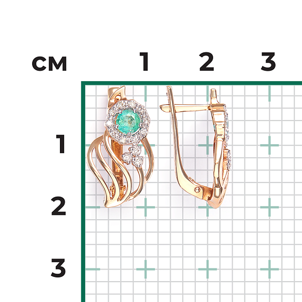 Серьги с английским замком из красного золота с изумрудом и бриллиантами 02-0177-00-106-1110-30