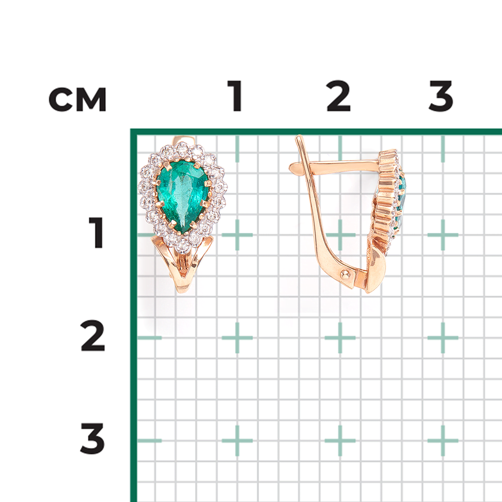 Серьги с английским замком из красного золота с изумрудом и бриллиантами 02-0189-00-106-1110-30