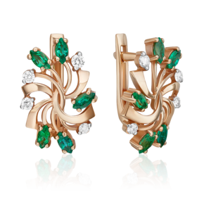 Серьги с английским замком из красного золота с изумрудами и бриллиантами 02-0195-00-106-1110-30