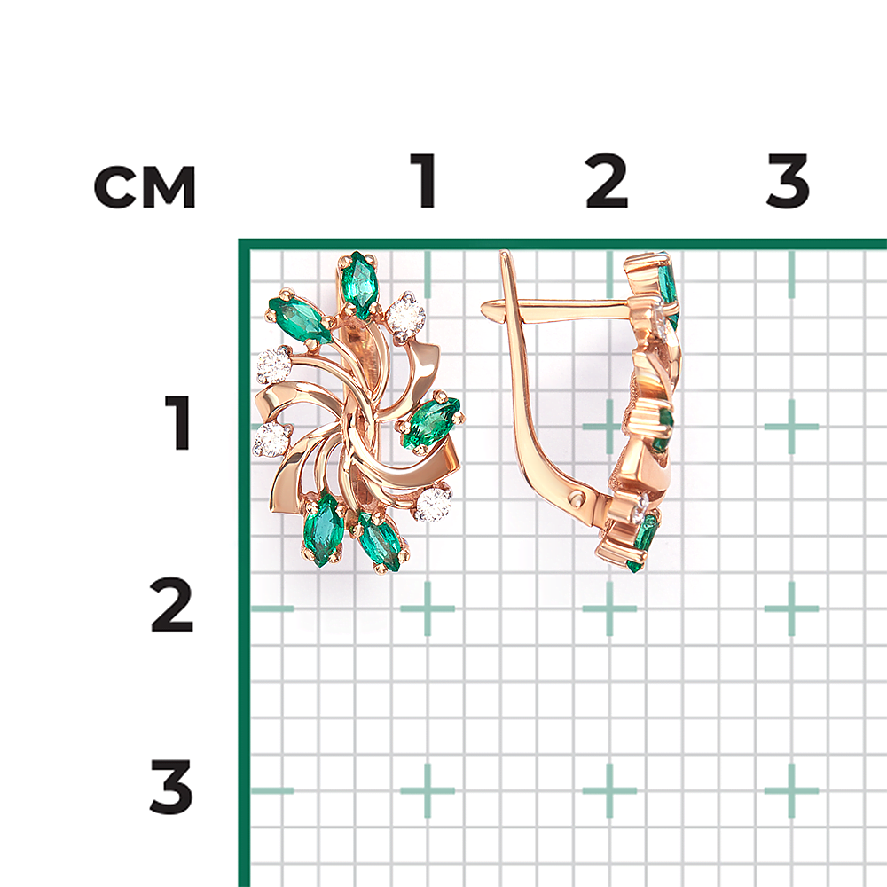 Серьги с английским замком из красного золота с изумрудами и бриллиантами 02-0195-00-106-1110-30