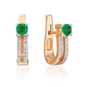 Серьги с английским замком из красного золота с изумрудом и бриллиантами 02-0199-00-106-1110-30