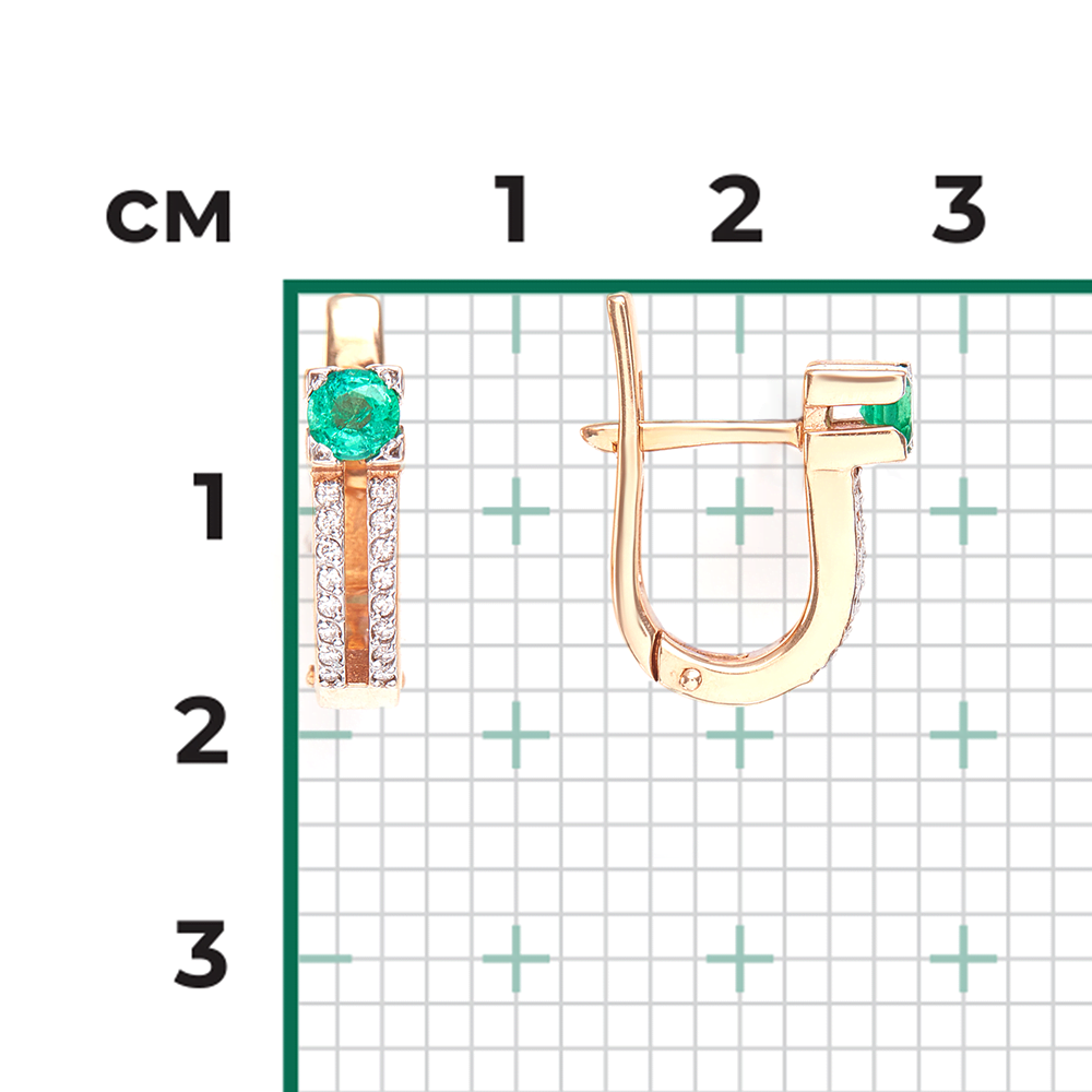 Серьги с английским замком из красного золота с изумрудом и бриллиантами 02-0199-00-106-1110-30
