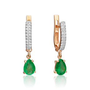 Серьги с английским замком из красного золота с изумрудом и бриллиантами 02-0213-00-106-1110-30