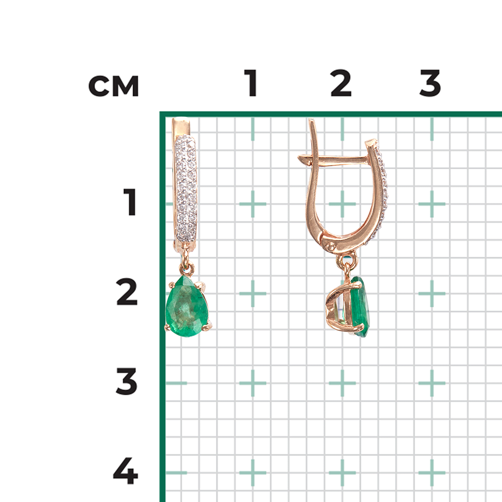 Серьги с английским замком из красного золота с изумрудом и бриллиантами 02-0213-00-106-1110-30