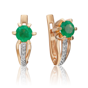 Серьги с английским замком из красного золота с изумрудом и бриллиантами 02-0217-00-106-1110-30