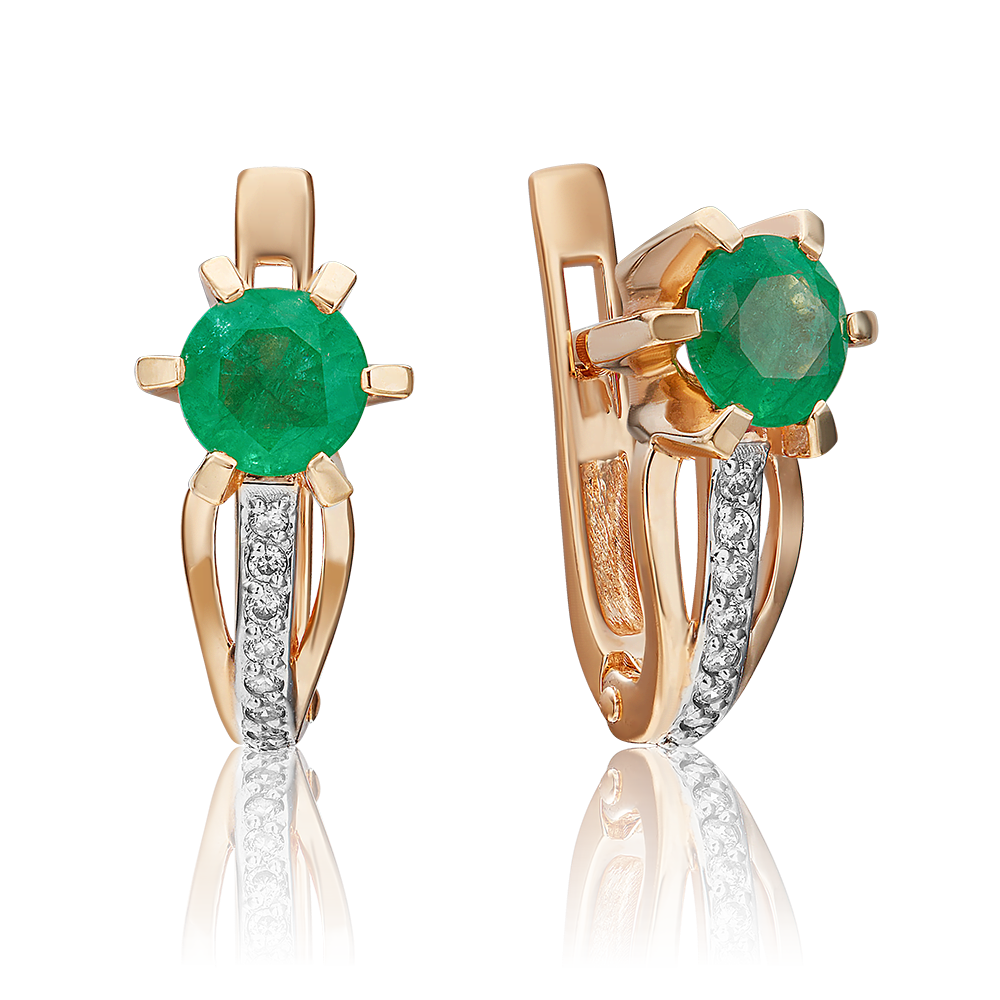 Серьги с английским замком из красного золота с изумрудом и бриллиантами 02-0217-00-106-1110-30